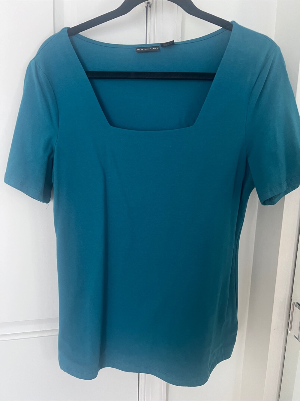 Tahari Teal Square-Neck Short Sleeve Tee